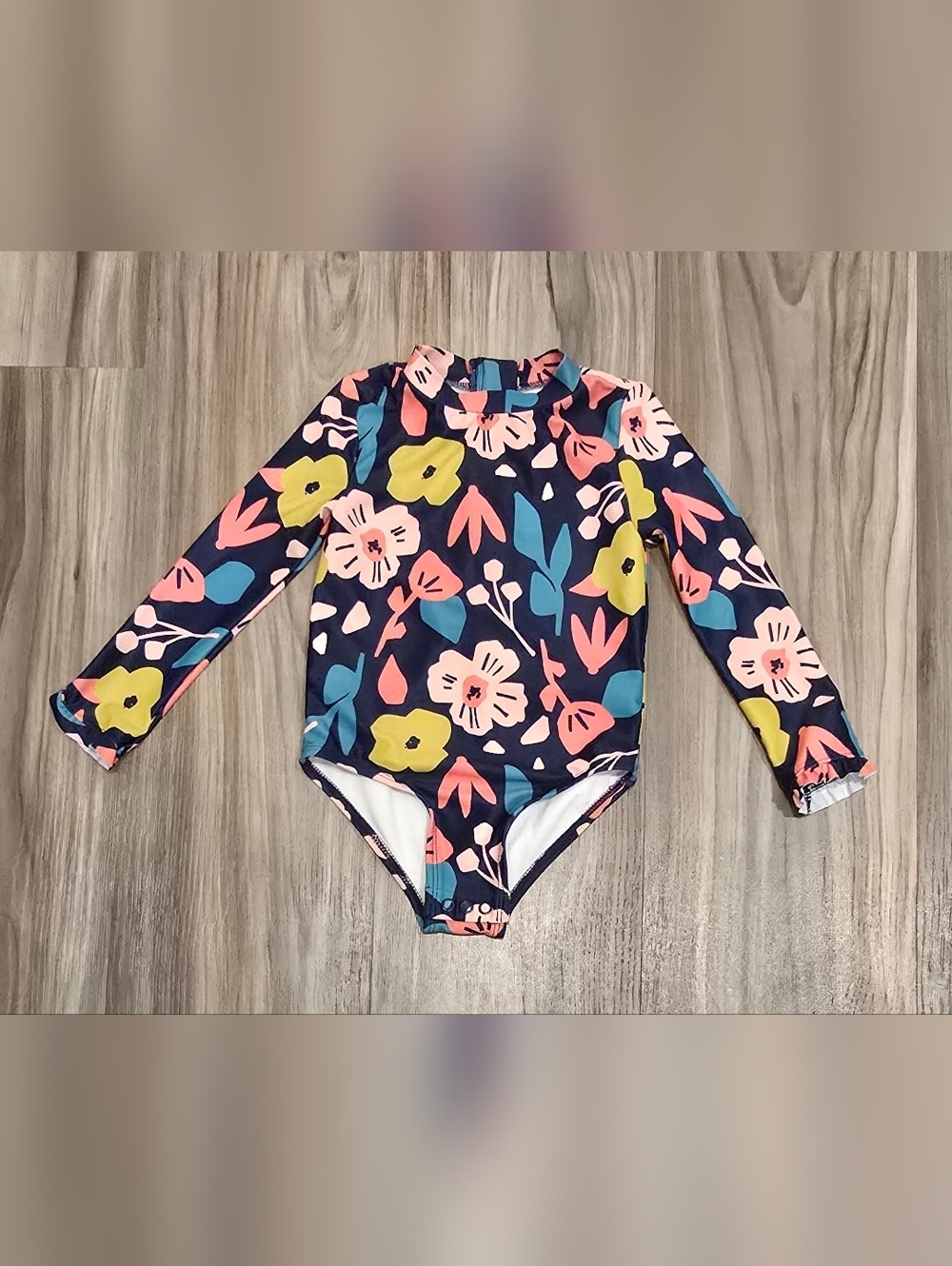 Simple Joys by Carter’s Girls Floral Rash Guard Swimsuit 2T One Piece Navy
